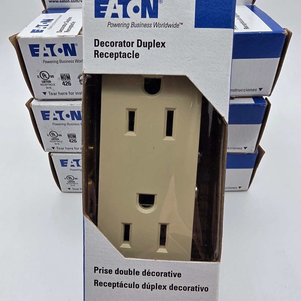 Eaton Decorator Duplex Receptacle Ivory 15A 125V AC Grounding 1107V BX LW 8 pack